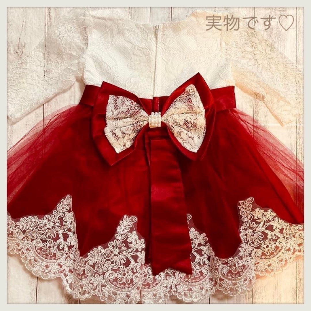 【新品】80 赤 刺繍 ドレス レース お誕生日会 パーティ 女の子 キッズ/ベビー/マタニティのベビー服(~85cm)(セレモニードレス/スーツ)の商品写真