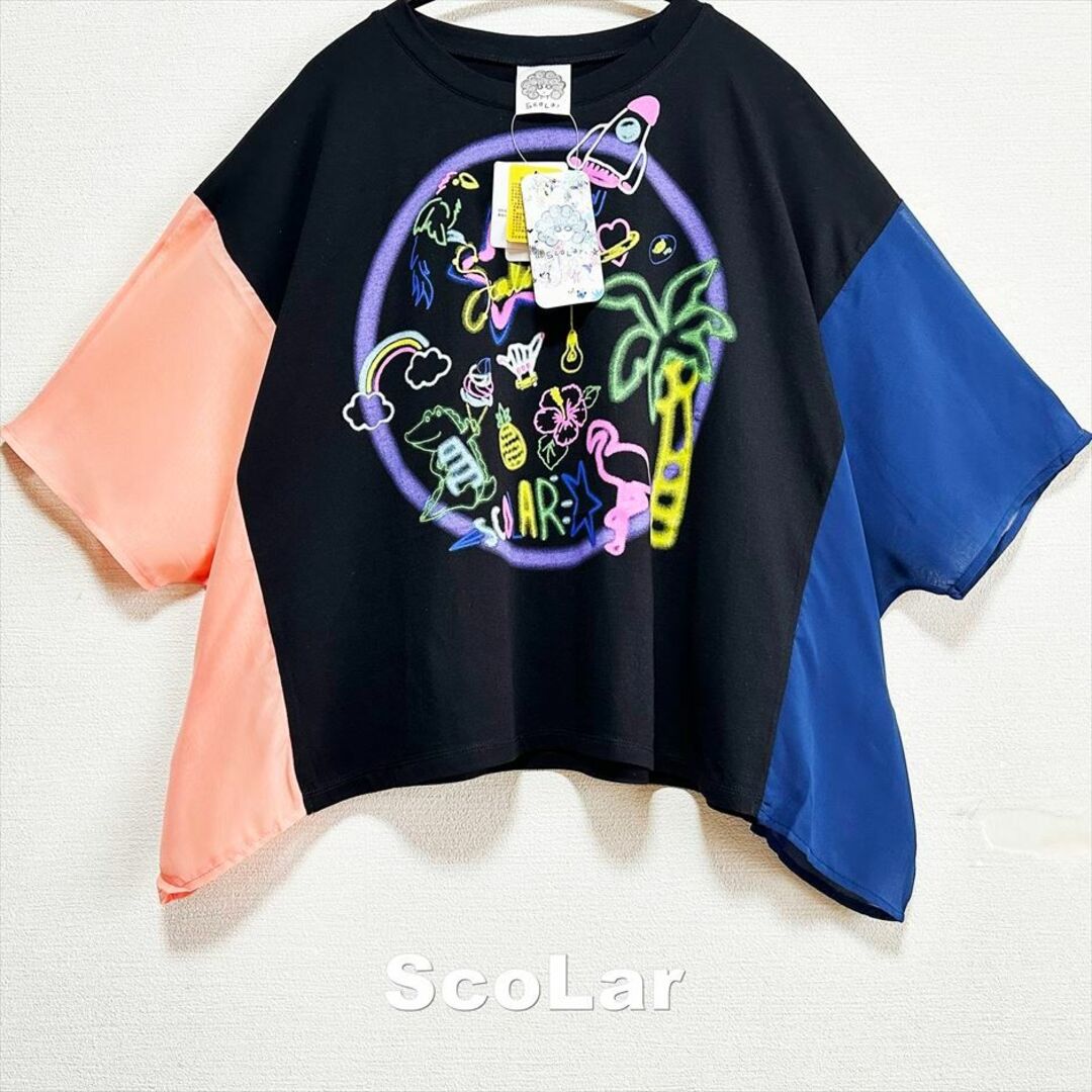 ScoLar(スカラー)の【ScoLar】スカラー ネオン柄シフォン切替 シャツプルオーバー タグ付未使用 レディースのトップス(カットソー(半袖/袖なし))の商品写真