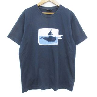 ヘリーハンセン(HELLY HANSEN)のヘリーハンセン Tシャツ カットソー 半袖 クルーネック プリント ロゴ M 紺(Tシャツ/カットソー(半袖/袖なし))