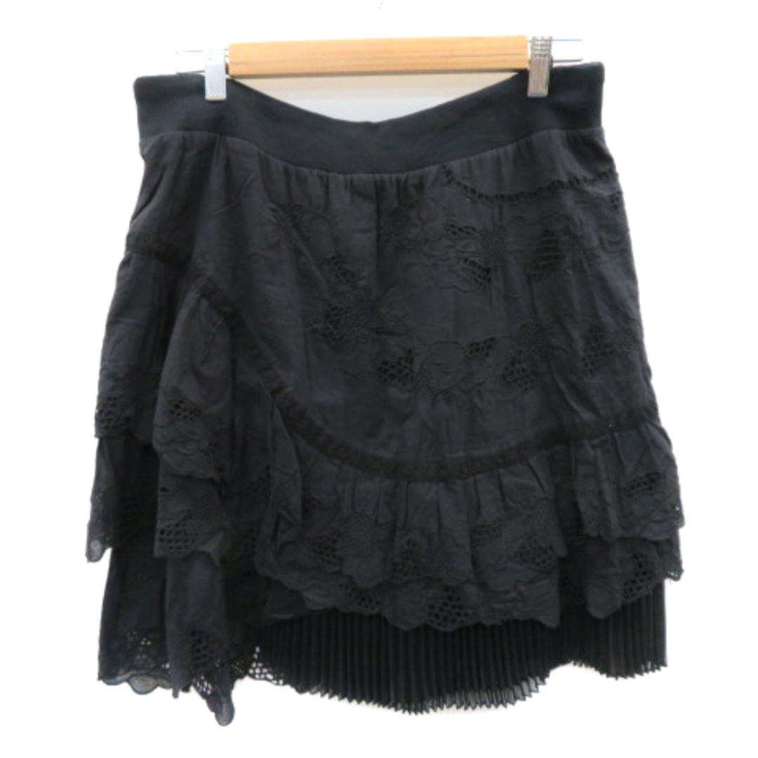 FRAPBOIS(フラボア)のフラボア フレアスカート ひざ丈 プリーツ 刺繍 1 黒 ブラック /YK45 レディースのスカート(ひざ丈スカート)の商品写真