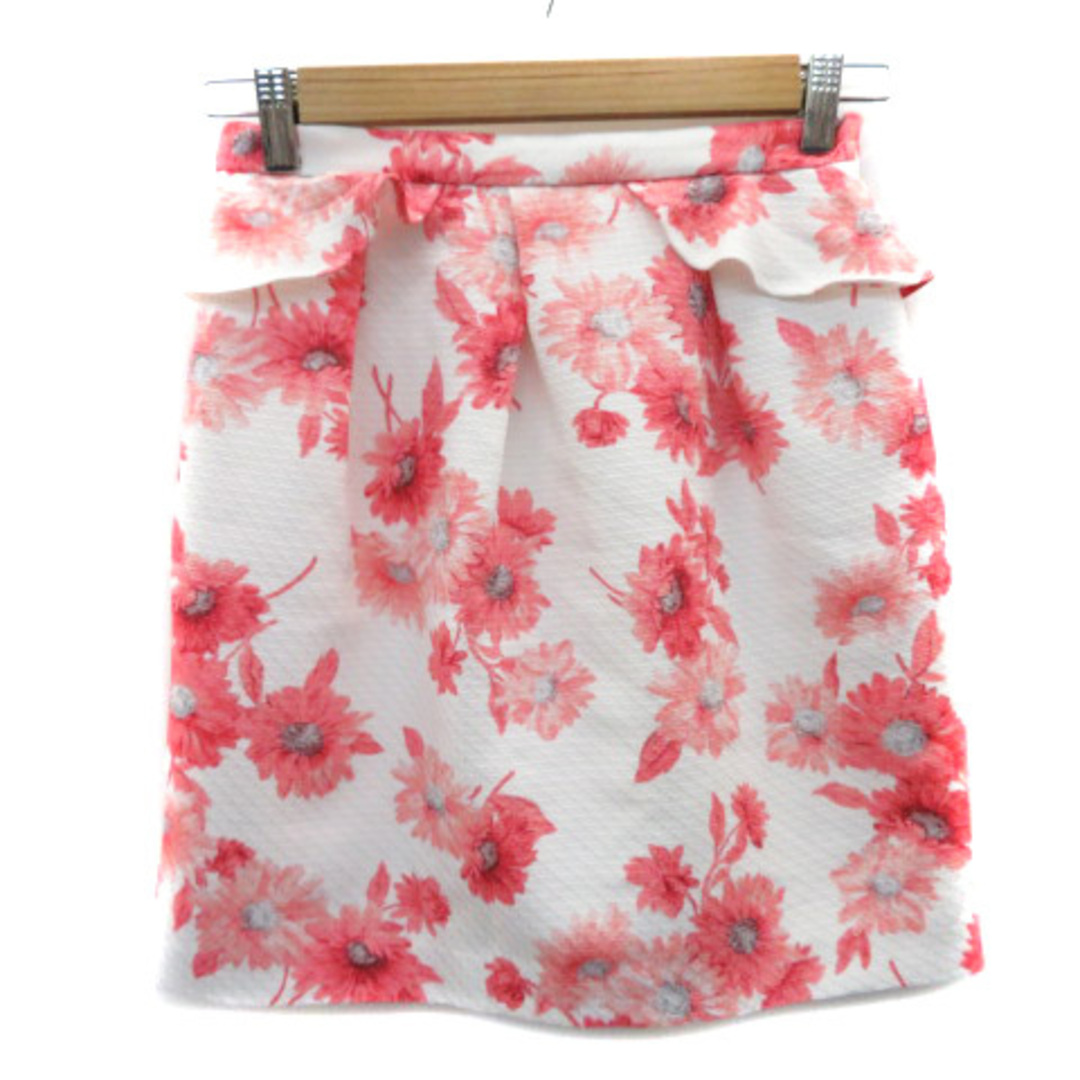 Rirandture(リランドチュール)のリランドチュール タイトスカート ペプラムスカート ミニ丈 花柄 1 ピンク 白 レディースのスカート(ミニスカート)の商品写真