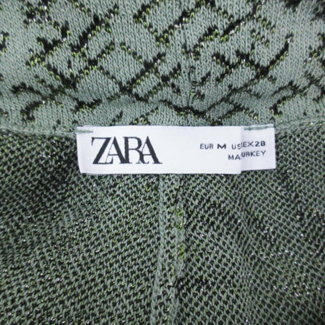 ZARA(ザラ)のザラ ニットパンツ ワイドパンツ イージーパンツ ロング丈 総柄 M 黄緑 黒 レディースのパンツ(その他)の商品写真