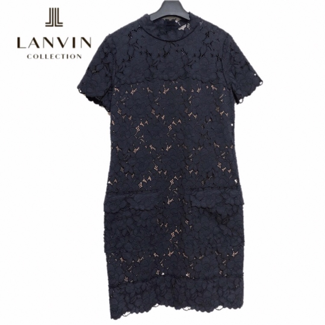 新品 LANVIN ランバン 花柄 レース ローブ　ドレス ワンピース ネイビー