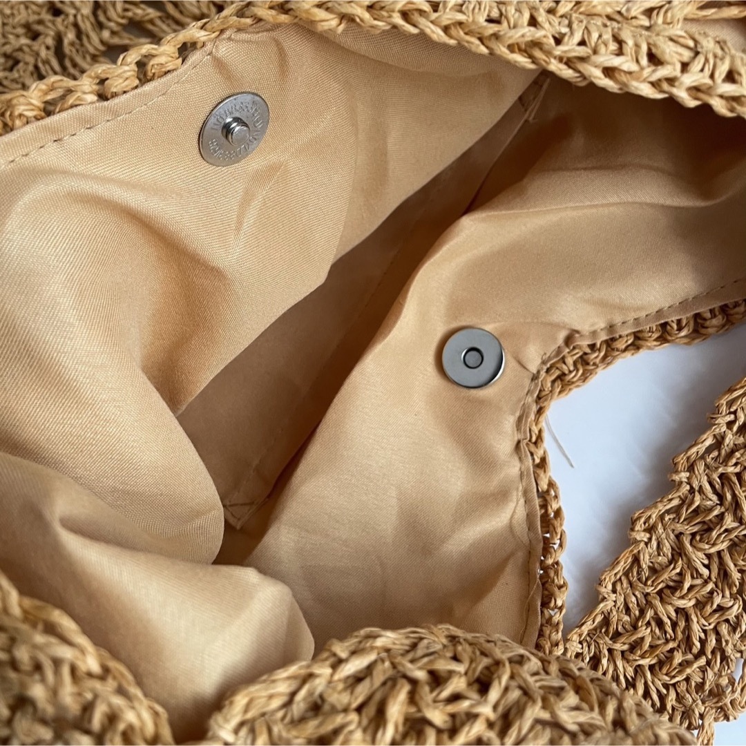 【売り切りSALE】草編みバッグ*たっぷり大容量 かごバッグ オレンジ レディースのバッグ(かごバッグ/ストローバッグ)の商品写真
