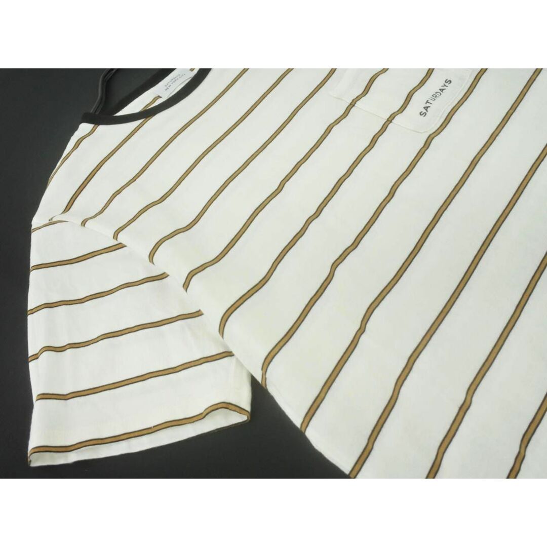 サタデーズ ニューヨークシティ ボーダー Tシャツ 白ｘベージュ ■◆ メンズ メンズのトップス(Tシャツ/カットソー(半袖/袖なし))の商品写真