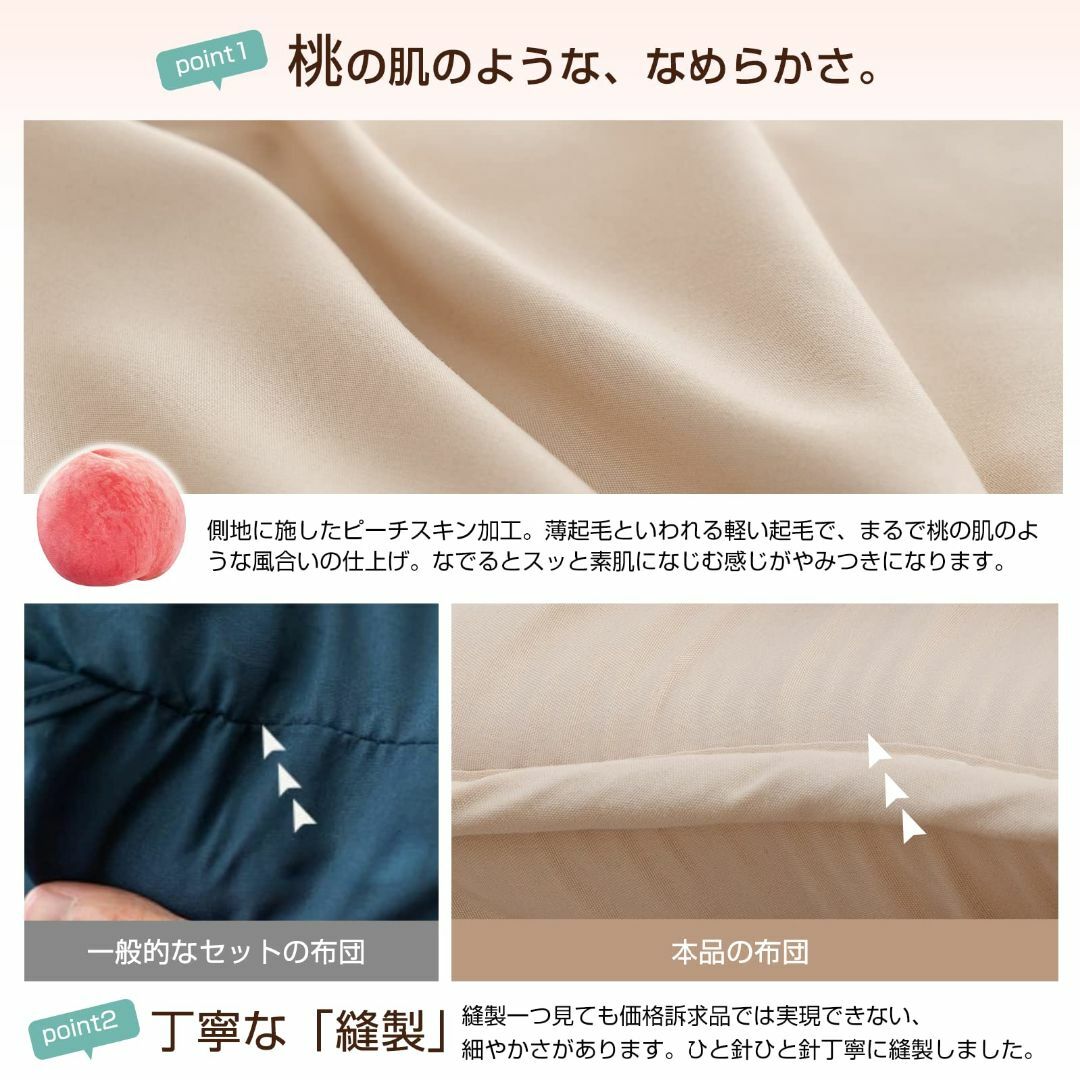 【色: ネイビー】Sun Deco 布団セット ダブル 布団 5点セット 寝具セ 4