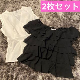 グレイル(GRL)のGRL ブラウス ペプラム セット まとめ売り フリル ノースリーブ 黒 白(Tシャツ(半袖/袖なし))