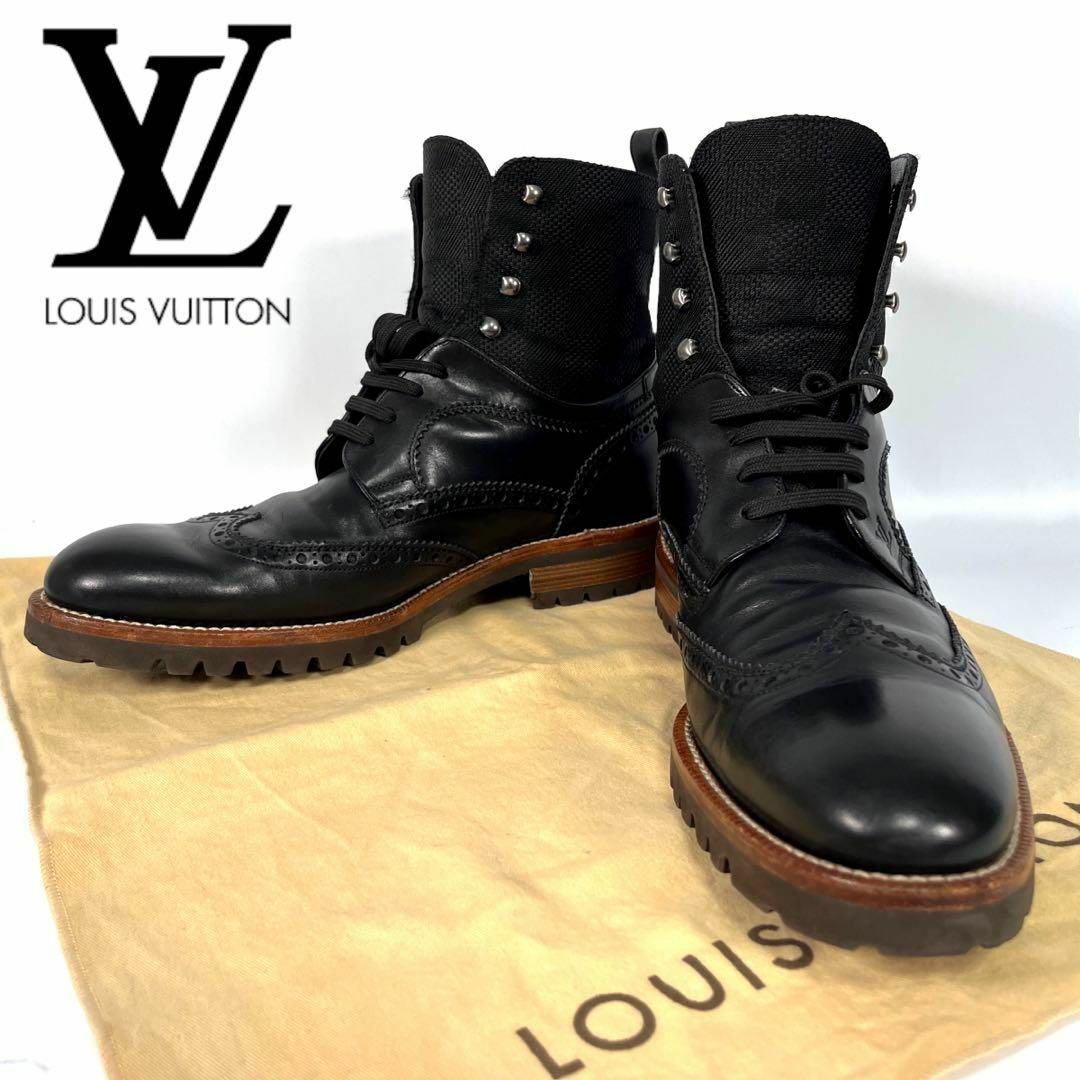 LOUIS VUITTON(ルイヴィトン)の美品　超希少　LOUIS VUITTON ダミエ ウィングチップ　ブーツ メンズの靴/シューズ(ブーツ)の商品写真