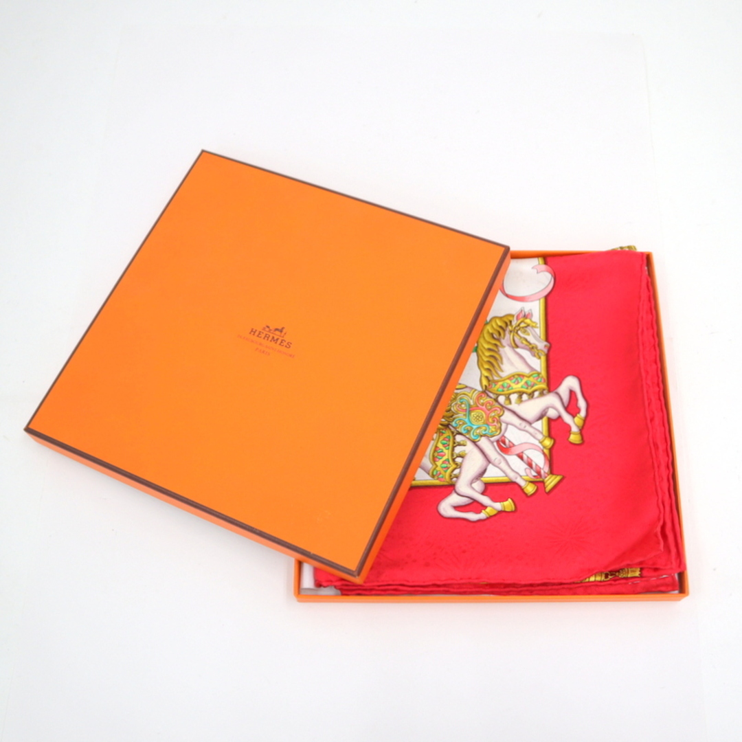 【HERMES】エルメス カレ90 スカーフ LUNA PARK メリーゴーランド シルク100% レッド hm05186kw川西店０７２－７９１－５００６