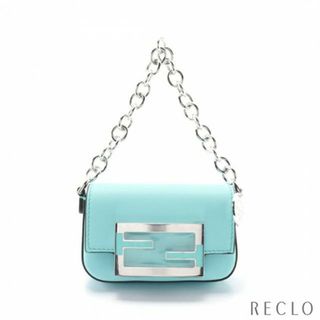 フェンディ(FENDI)のFENDI × TIFFANY & Co. ナノ バゲット チャーム チェーンハンドバッグ レザー SV925 ターコイズブルー 25周年記念(ハンドバッグ)