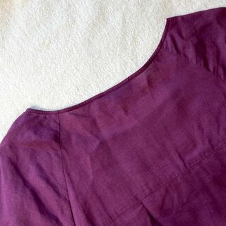 美品 ホコモモラ 刺繍 ワンピース シアー 透け感 サイズ40 半袖 パープル