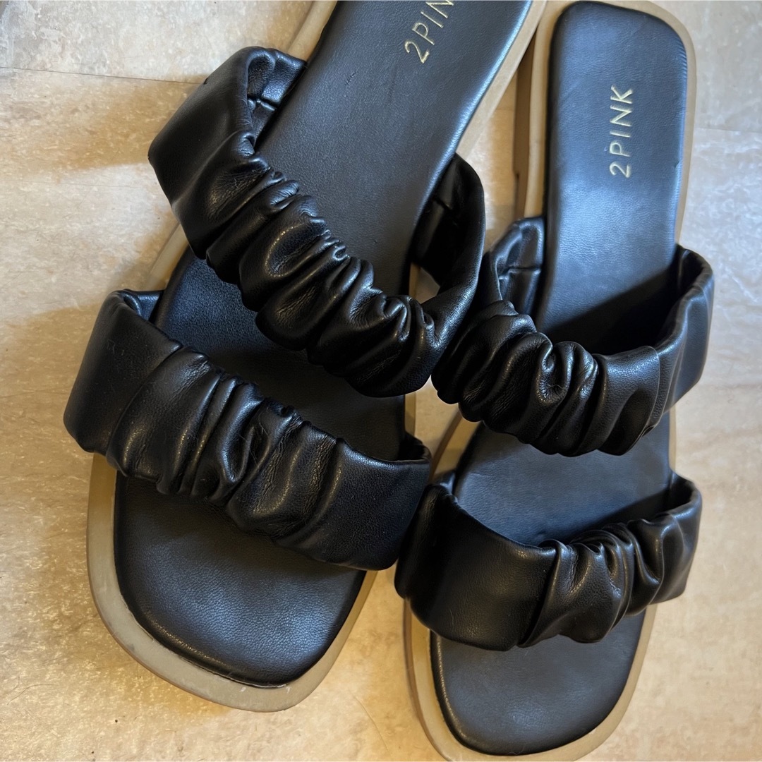 ぺたんこ　サンダル　ブラック　Lサイズ レディースの靴/シューズ(サンダル)の商品写真