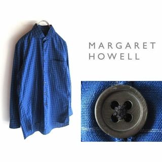 マーガレットハウエル(MARGARET HOWELL)の希少 旧タグ マーガレットハウエル グラフチェック ホリゾンタルカラーシャツ S(シャツ)