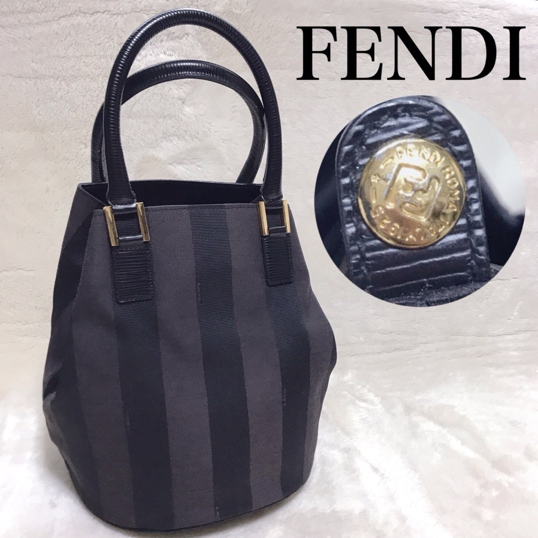 美品 FENDI フェンディ ペカン柄 ゴールドプレート ハンドバッグ ブラック