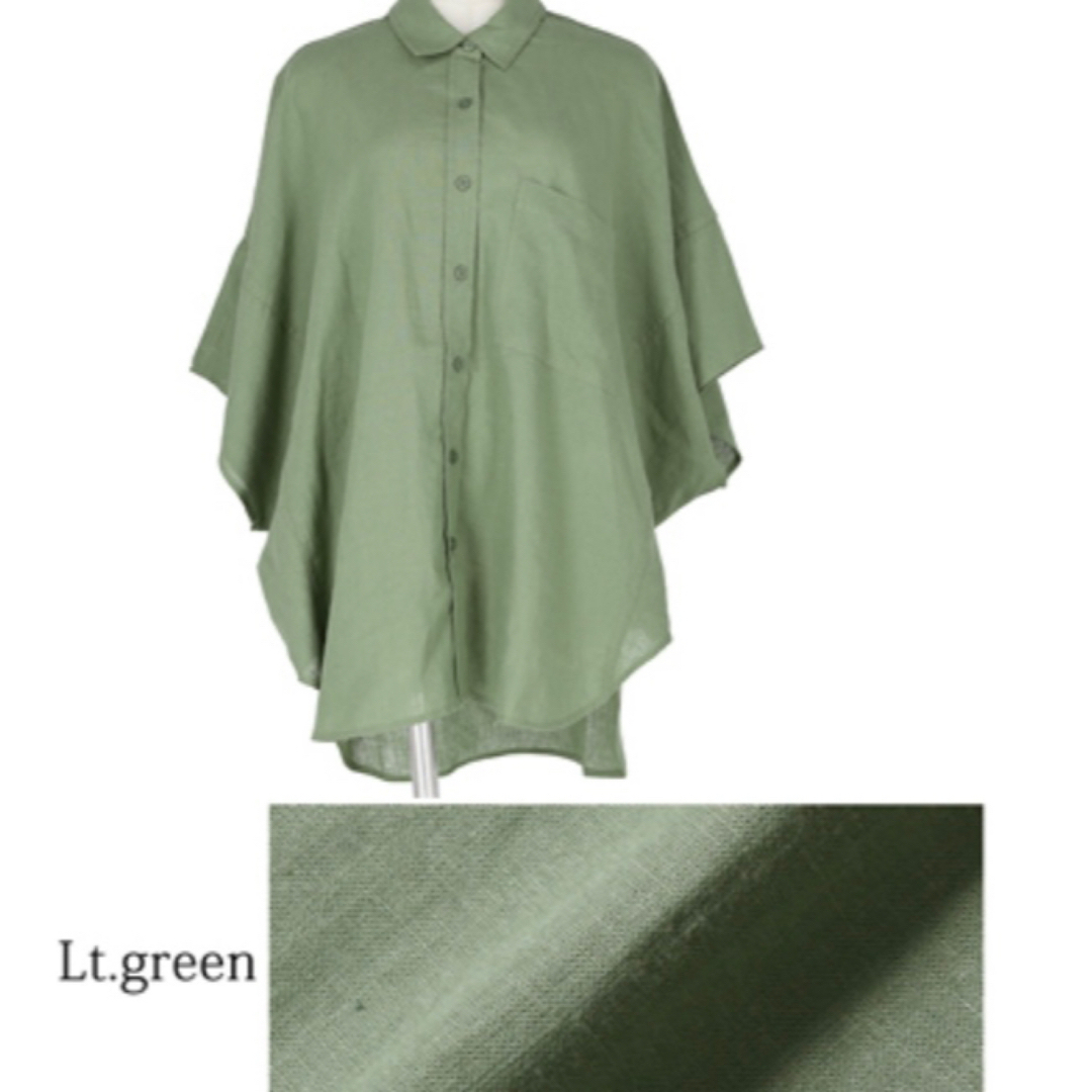 coca(コカ)のリネン麻混　ビッグシルエット　シャツ　グリーン レディースのトップス(シャツ/ブラウス(半袖/袖なし))の商品写真