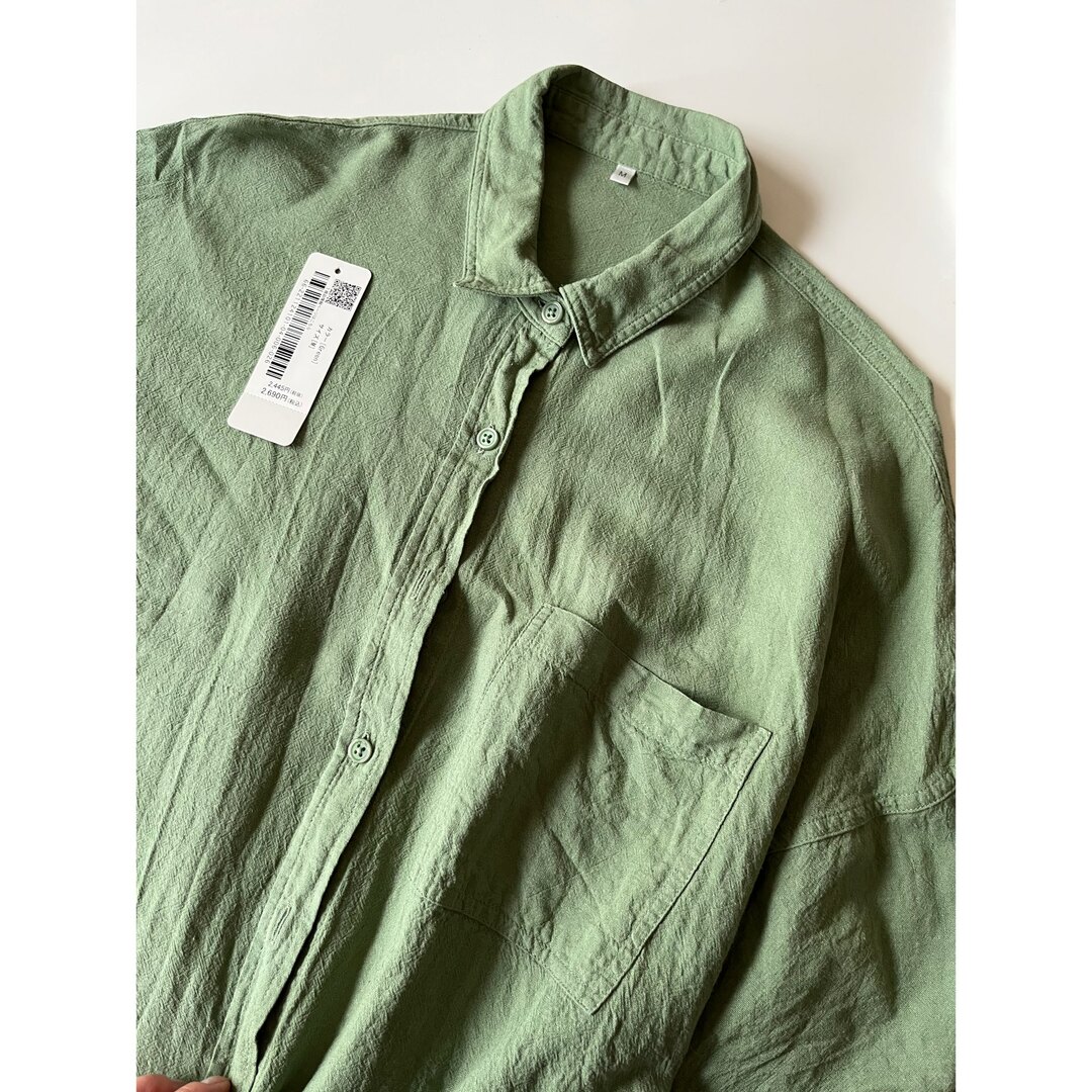 coca(コカ)のリネン麻混　ビッグシルエット　シャツ　グリーン レディースのトップス(シャツ/ブラウス(半袖/袖なし))の商品写真