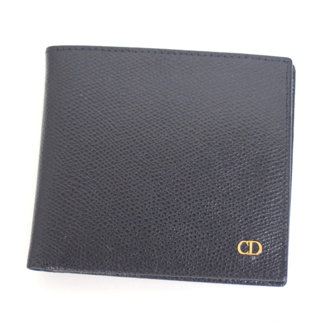 【Christian Dior】クリスチャンディオール レザー 二つ折り コンパクト 財布 ブラック tm05880tg