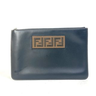 フェンディ(FENDI)のフェンディ FENDI ズッカ ロゴ 7N0078 ポーチ カバン クラッチバッグ レザー ブラック(セカンドバッグ/クラッチバッグ)