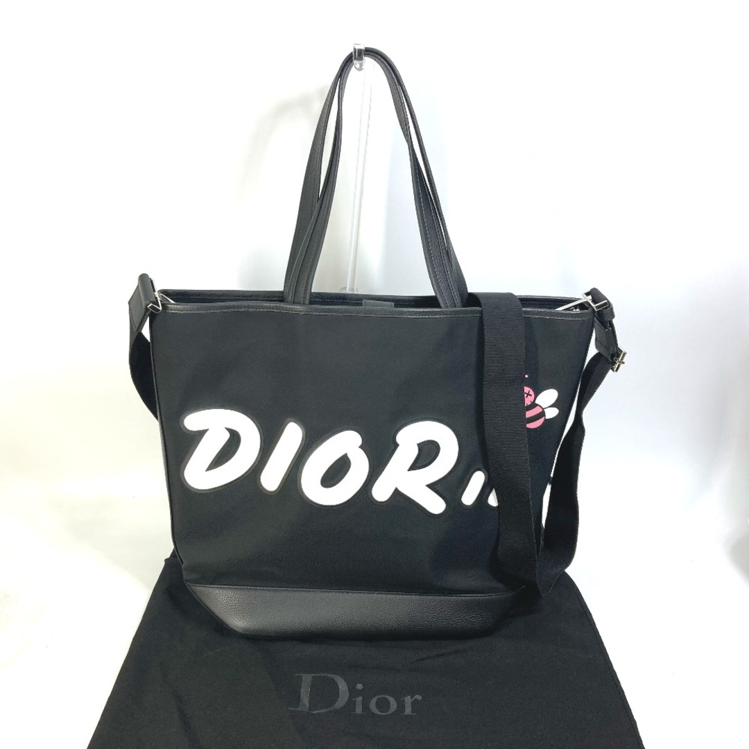 ディオール・オム DIOR HOMME BEE 蜂 ロゴ KAWS コラボ 日本限定 斜め掛け 2WAY カバン ショルダーバッグ トートバッグ ナイロン/レザー ブラック 美品