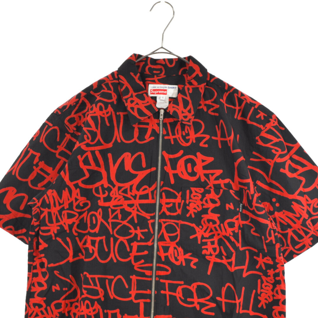 SUPREME シュプリーム 18AW ×COMME des GARCONS SHIRT Graphic S/S Shirt  グラフィック総柄ジップ半袖シャツ ブラック コムデギャルソンシャツ S1FW18