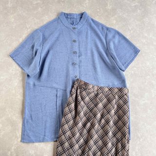 グリモワール(Grimoire)のused レトロ ブルー系 リメイク ブラウス古着 ヴィンテージ vintage(シャツ/ブラウス(半袖/袖なし))