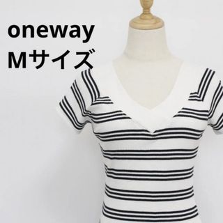 ワンウェイ(one*way)のoneway 半袖 リブ トップス カットソー ボーダー Vネック ホワイト(Tシャツ(半袖/袖なし))