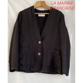 マリンフランセーズ(LA MARINE FRANCAISE)のマリンフランセーズ　ノーカラー麻ジャケット　黒　M ニーム(ノーカラージャケット)