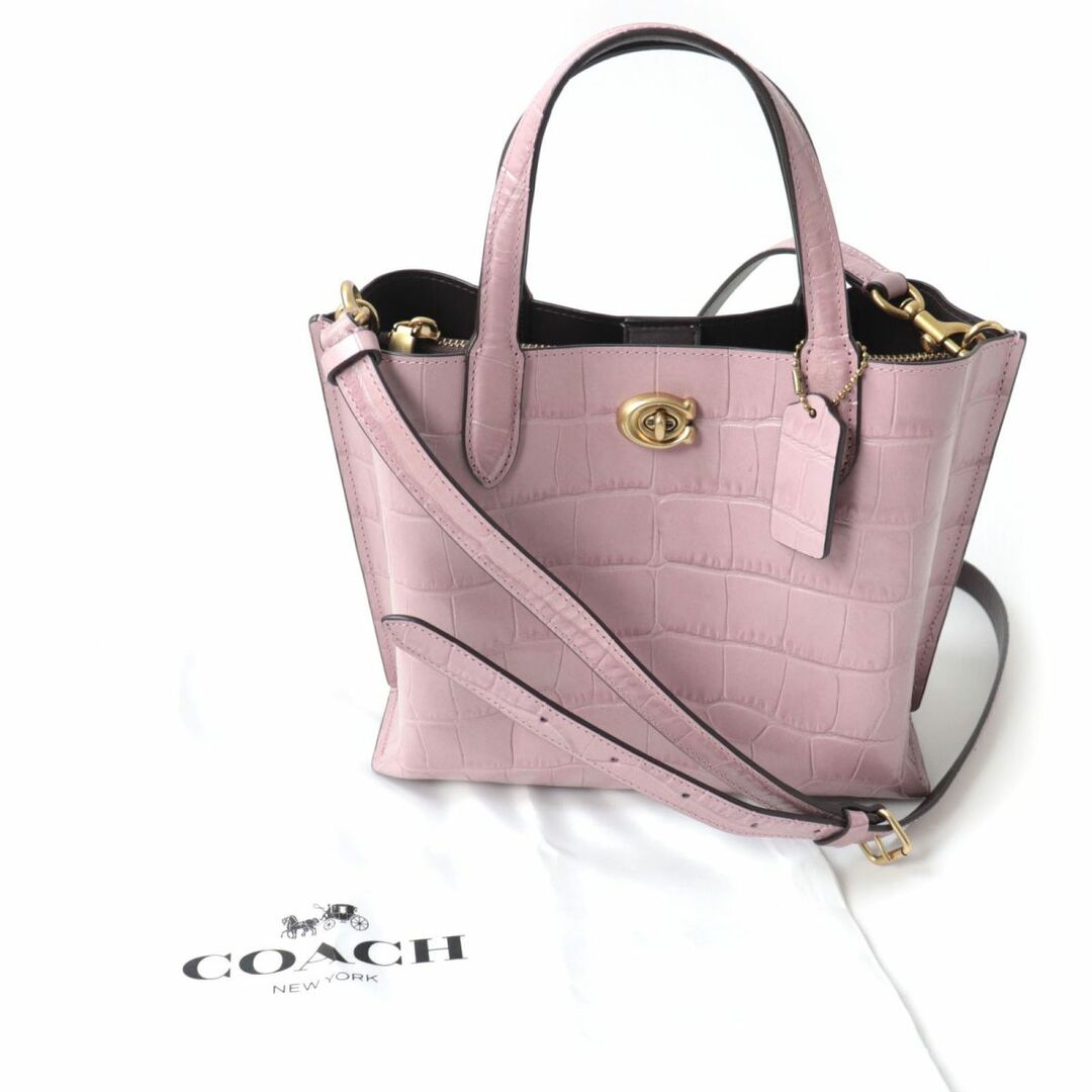 極美品☆COACH コーチ C8632 ウィロウ トート24 シグネチャー クロコ型押し レザー 2WAY ショルダーバッグ/トートバッグ ピンク  保存袋付き