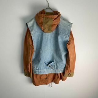 【レイヤードセット デニムベスト フードジャケット 青 オレンジ 古着】