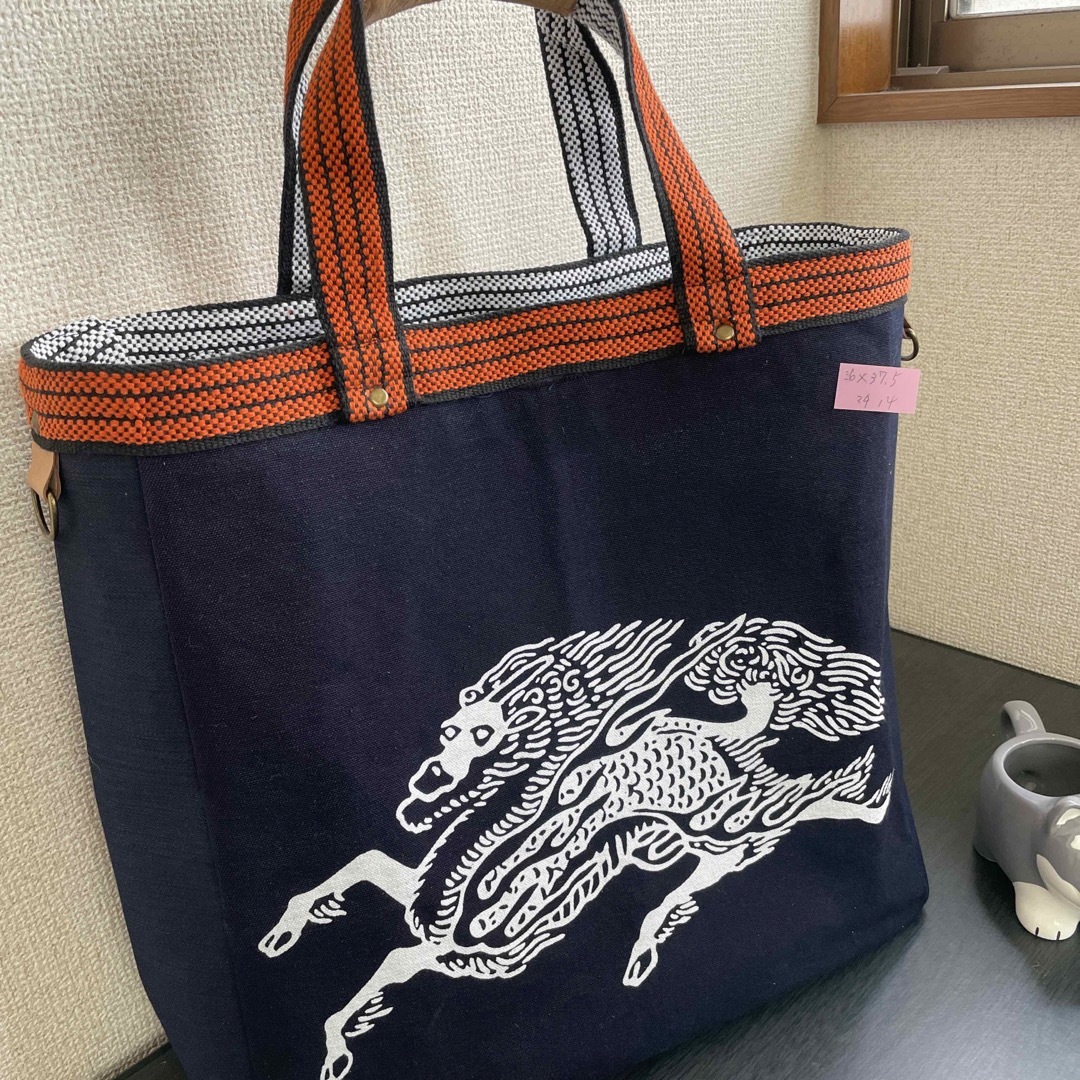 前掛けリメイクトート ハンドメイド 麒麟