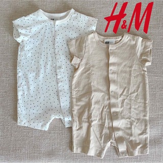 エイチアンドエイチ(H&H)のH&M ドット柄&ベージュ　ロンパースセット　新生児(ロンパース)