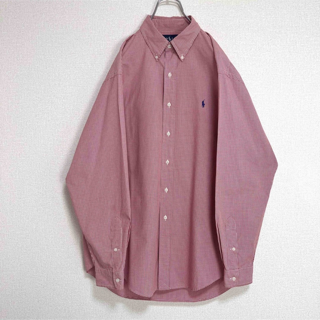 ラルフローレン BDシャツ 長袖 赤 紺ポニー刺繍 ゆるだぼ XL 90s