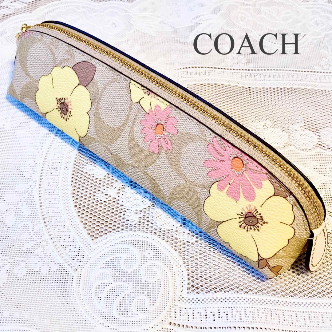 COACH - 【COACH】ペンケース シグネチャー フラワー ベージュの通販