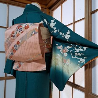 正絹  御所車  梅の華  流水  暈し染め  刺繍  金彩  訪問着5点セット