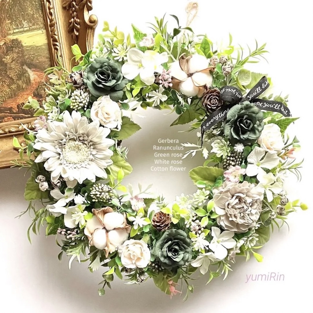 アンティーク調。:°ஐ*。ガーベラ×薔薇のリース♡フラワーリース♡秋リース アンティーク調。:°ஐ*。ガーベラ×薔薇のリース♡フラワーリース