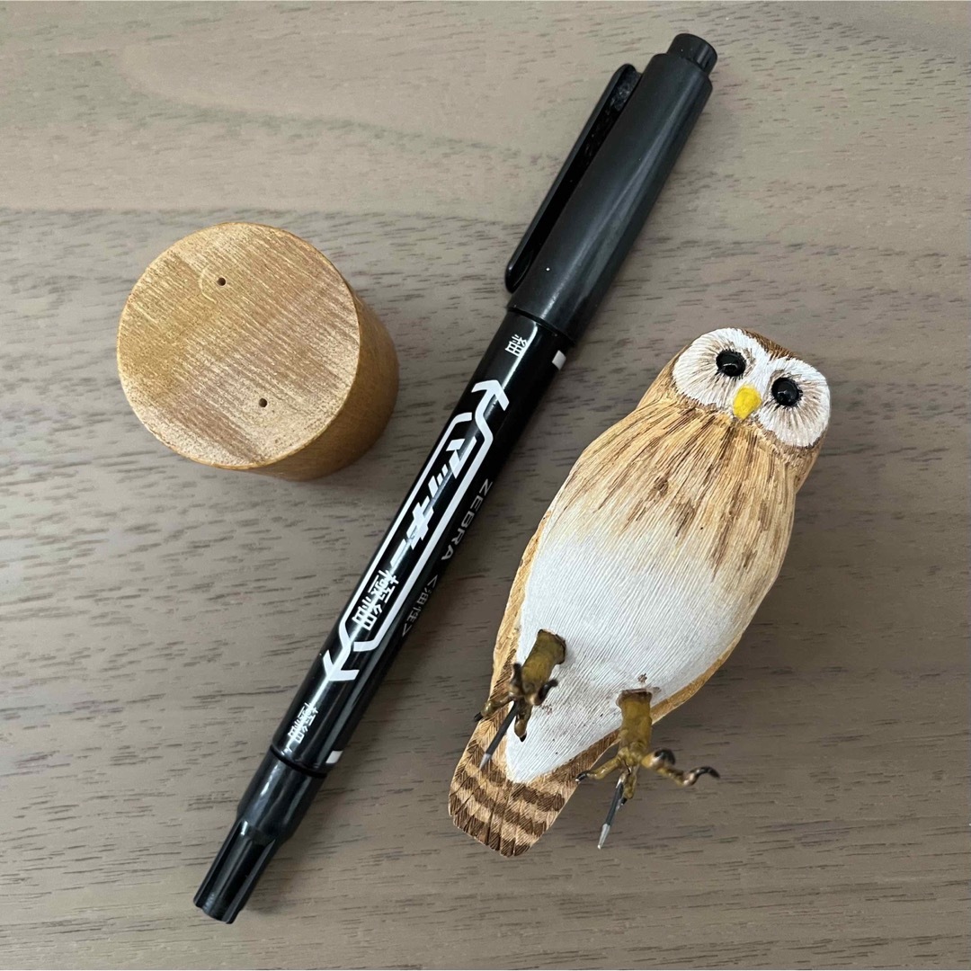 野鳥彫刻 フクロウ 8㎝ 作者ituo