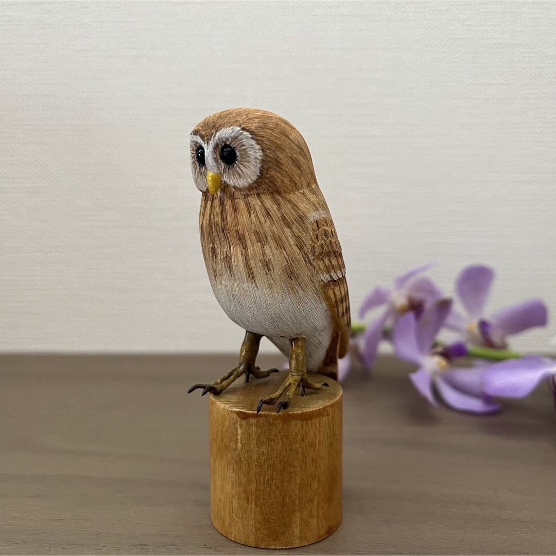 野鳥彫刻 フクロウ 8㎝ 作者ituo
