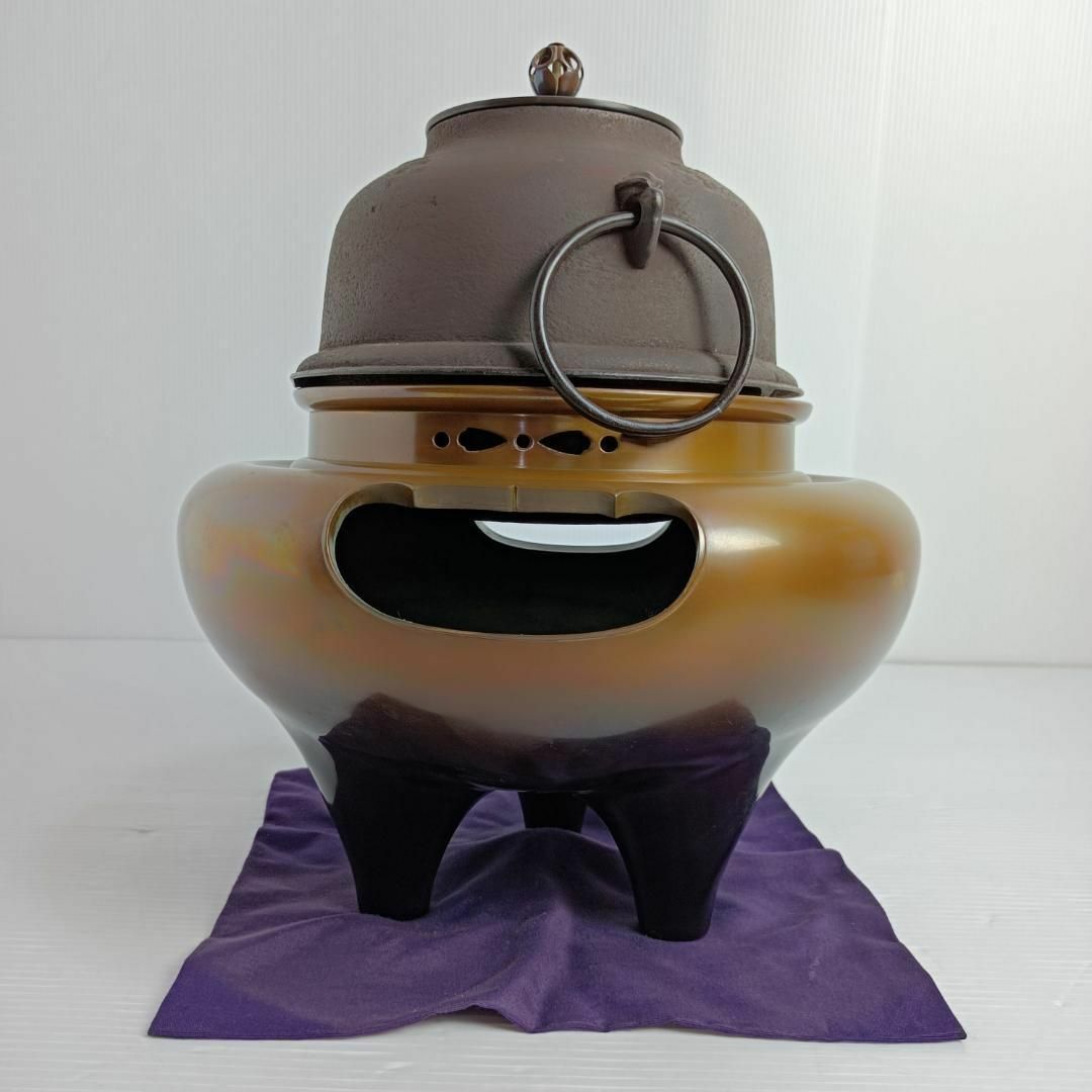【釜師 般若勘渓 釜師 増山馨鉄】 唐銅 朝鮮風炉釜 共箱 茶器 茶道具
