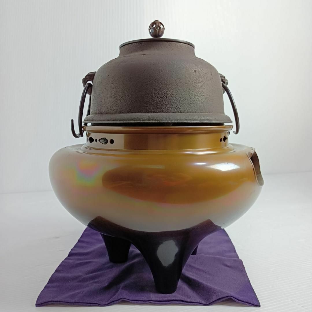 【釜師 般若勘渓 釜師 増山馨鉄】 唐銅 朝鮮風炉釜 共箱 茶器 茶道具