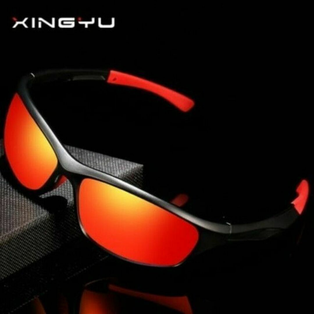 軽量ミラーサングラス☆UV400 オレンジ黒赤　スポーツ　アウトドア　マラソン メンズのファッション小物(サングラス/メガネ)の商品写真