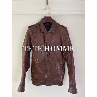 素材子牛の本革レザーTete HOMME　レザージャケットMサイズ　ブルー