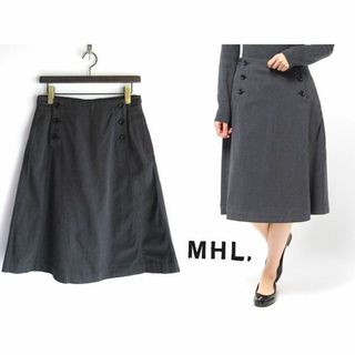 エムエイチエル(MHL.)の美品 定価29700円 MHL. ウールコットンドリル ダブル釦スカート 2(ひざ丈スカート)