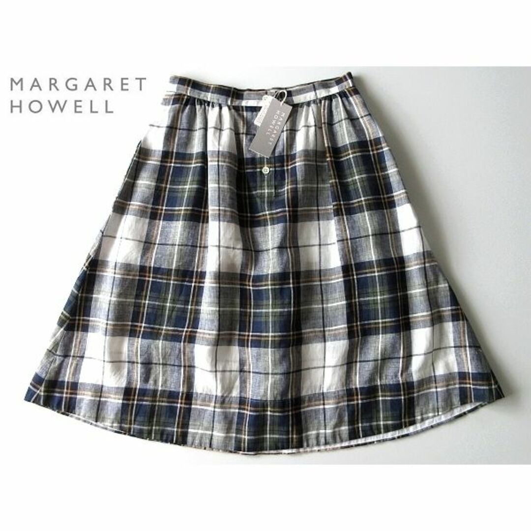 MARGARET HOWELL(マーガレットハウエル)の新品タグ付 マーガレットハウエル ブリティッシュチェック リネンスカート 1 レディースのスカート(ひざ丈スカート)の商品写真