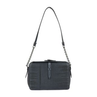 ボッテガヴェネタ(Bottega Veneta)のBOTTEGAVENETA ボッテガヴェネタ イントレチャート  ショルダーバッグ 396485 ラムスキン  リザード×パイソン×エナメル ブラック  ガンメタル金具  チェーンショルダー エキゾチックレザー 【本物保証】(ショルダーバッグ)