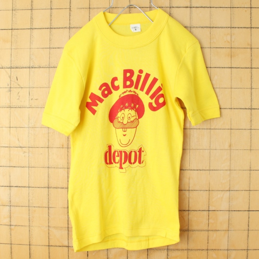 70s 80s EUROプリントTシャツ半袖 イエロー XS キッズ aw312 レディースのトップス(Tシャツ(半袖/袖なし))の商品写真