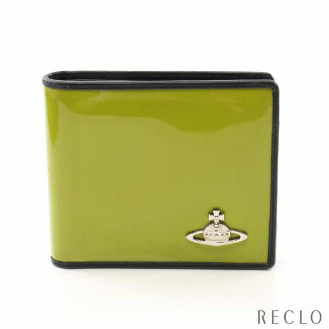 オーブ 二つ折り財布 エナメルレザー レザー イエローグリーン ブラック | フリマアプリ ラクマ