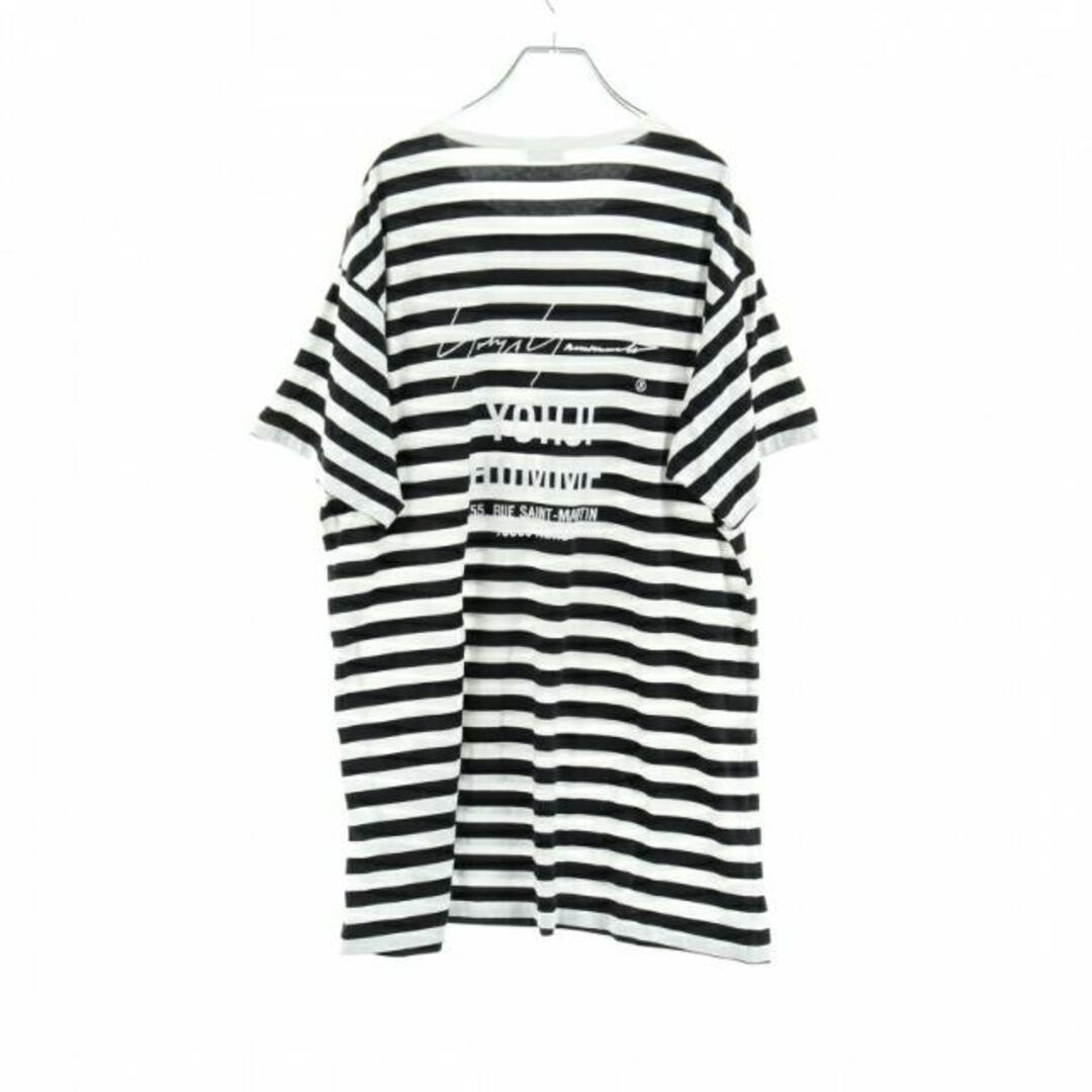 Yohji Yamamoto(ヨウジヤマモト)の Tシャツ クルーネック ボーダー ロゴプリント ホワイト ブラック メンズのトップス(Tシャツ/カットソー(半袖/袖なし))の商品写真