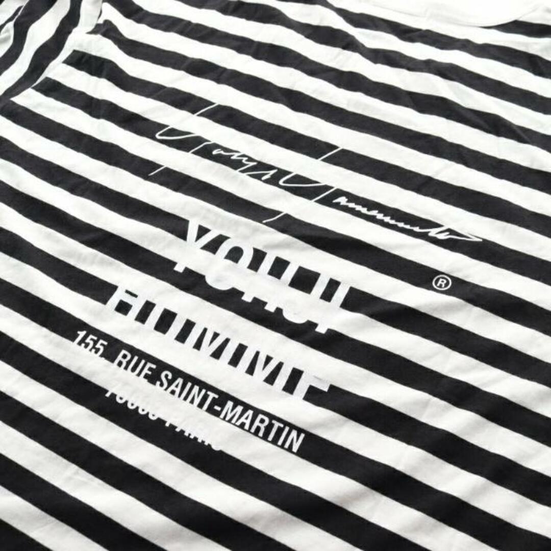 Yohji Yamamoto(ヨウジヤマモト)の Tシャツ クルーネック ボーダー ロゴプリント ホワイト ブラック メンズのトップス(Tシャツ/カットソー(半袖/袖なし))の商品写真