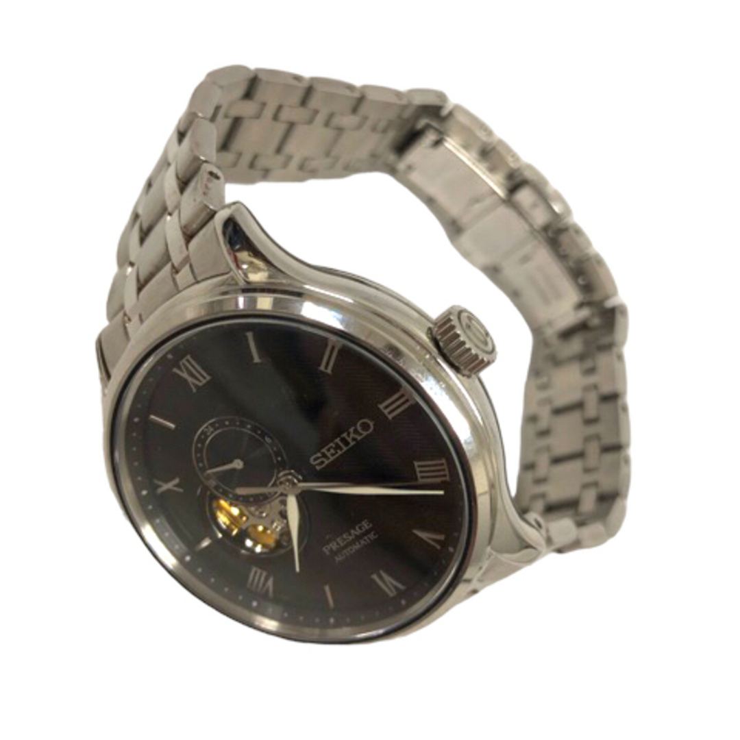 セイコー 4R39-00W0 プレザージュ 腕時計 自動巻き 黒文字盤 シルバー