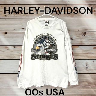 ハーレーダビッドソン(Harley Davidson)の両面プリント　00s ロンT 長袖　ハーレーダビットソン　星条旗　古着(Tシャツ/カットソー(七分/長袖))